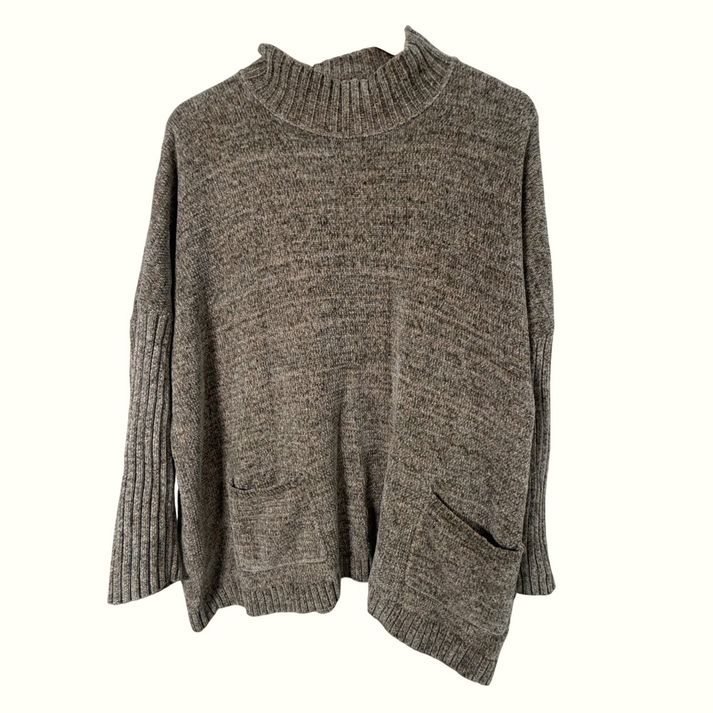 J. Jill Chenille Sweater Womens Large Brown Excellent Mock Neck Pockets Cozy